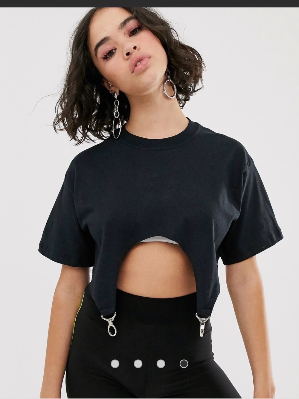 Black Cropped suspender Hem T-Shirt - Women